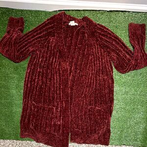 Cynthia Rowley Women’s Burgundy Solid Knit Open Front Pocket Cardigan Sweater S